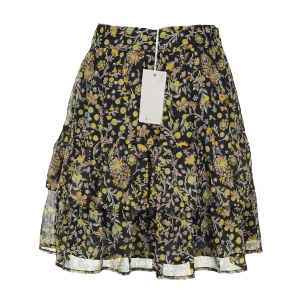 Boden Ruffle Mini Skirt Black Wildflower Paisley Metallic Floral NWT 4 (UK 8)